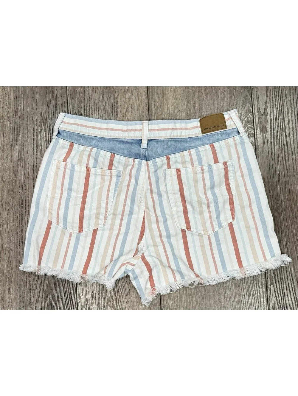 American Eagle Shorts Womens 10High Waist Striped Colorful Denim Raw Frayed Hem